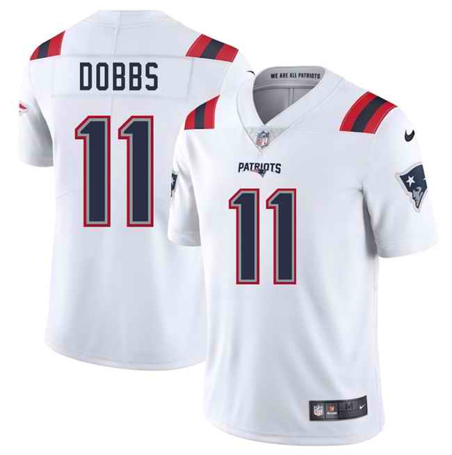 Men's New England Patriots #11 Joshua Dobbs White 2025 Vapor Limited Stitched Football Jersey